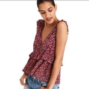American Eagle Red Floral Peplum Tank Top
